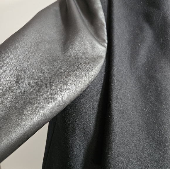 All Saints Black Wool Leather Sleeve Drape Cowl Neck Swoop Jacket 8 U.S. UK 12 - Picture 3 of 8
